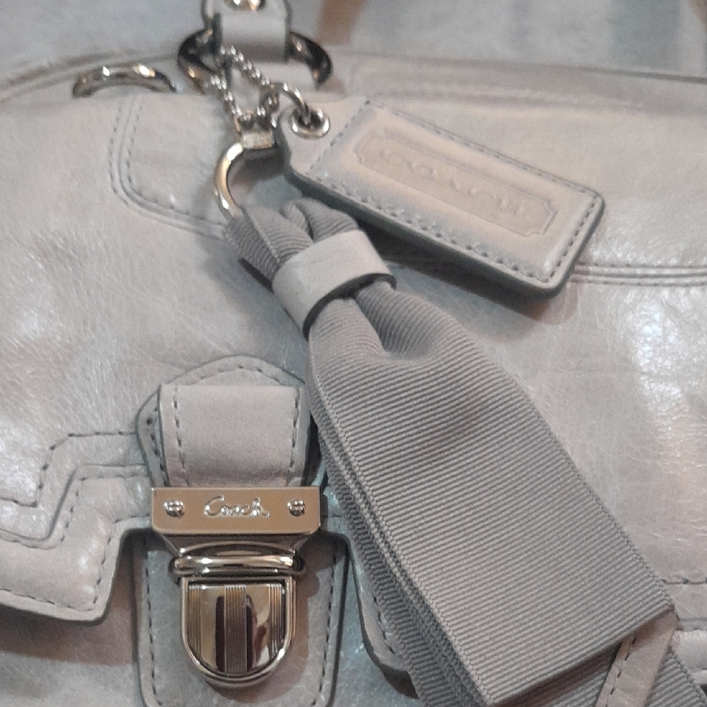 Coach Silver and Cream Leather Shoulder Bag